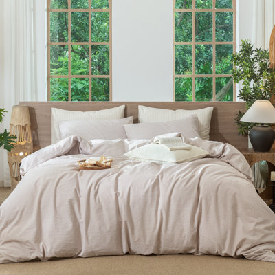 MooMee Striped Duvet Cover Set 100% Washed Cotton Linen Like Textured