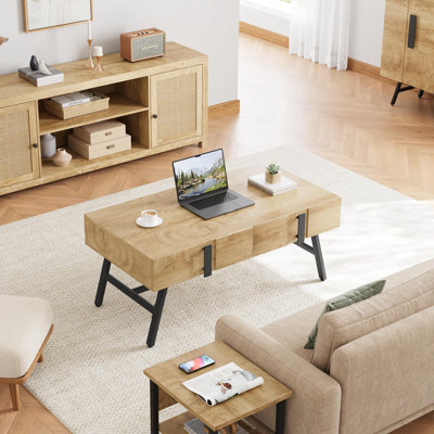 Table basse Table basse rectangulaire en bois avec tiroir Mid-Century 42 po