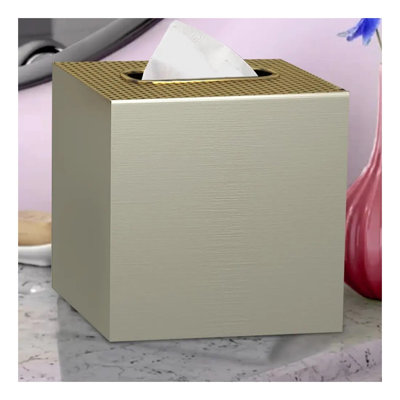 Square Stainless Steel Tissue Box Cover with Brushed Gold Finish for Standard Boxes