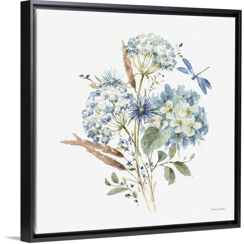 «Bohemian Blue 06 on White» par Lisa Audit - reproduction d'art, H 26 po x l 26 po x P 1,75 po, Toile avec cadre noir