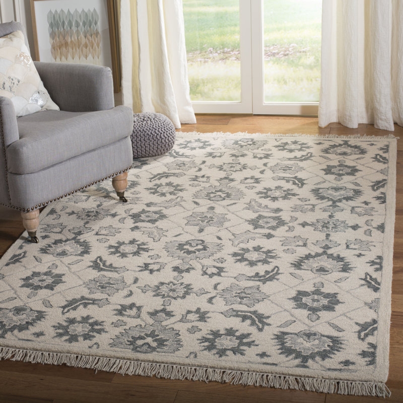 Adalyn Hand Tufted Wool/Cotton Floral Rug in Green/Grey, Rectangle 8' x 10'
