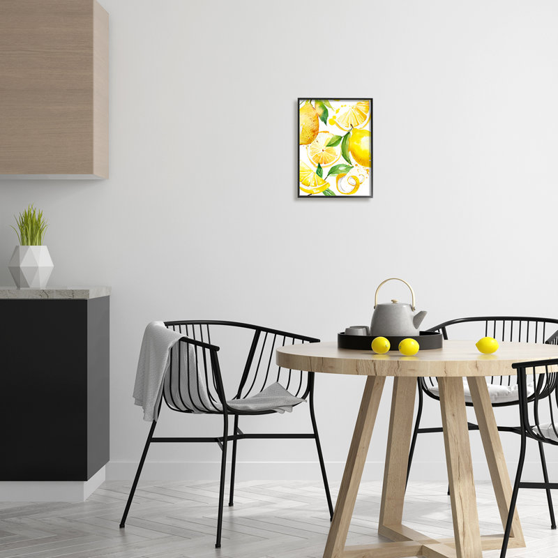 Peinture au citron moderne encadrée sur bois, Giclée encadrée noir minuit, H 14 po x l 11 po x P 1,5 po
