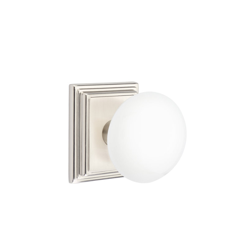 Single Dummy Ice White Knob with Wilshire Rose, Satin Nickel
