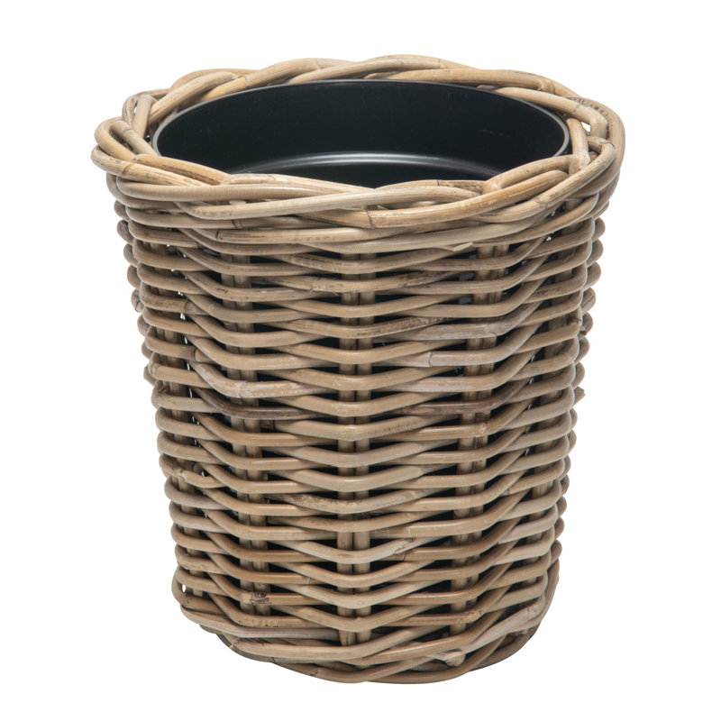 Corbeille à déchets ronde en rotin avec insert en plastique, gris-brun