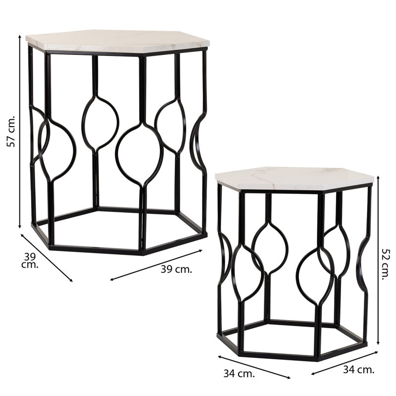 Kempwood Frame Nesting Tables, Black, White/Grey