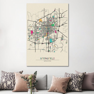«Springfield, Illinois Map» par Ayse Deniz Akerman - impression sur toile tendue