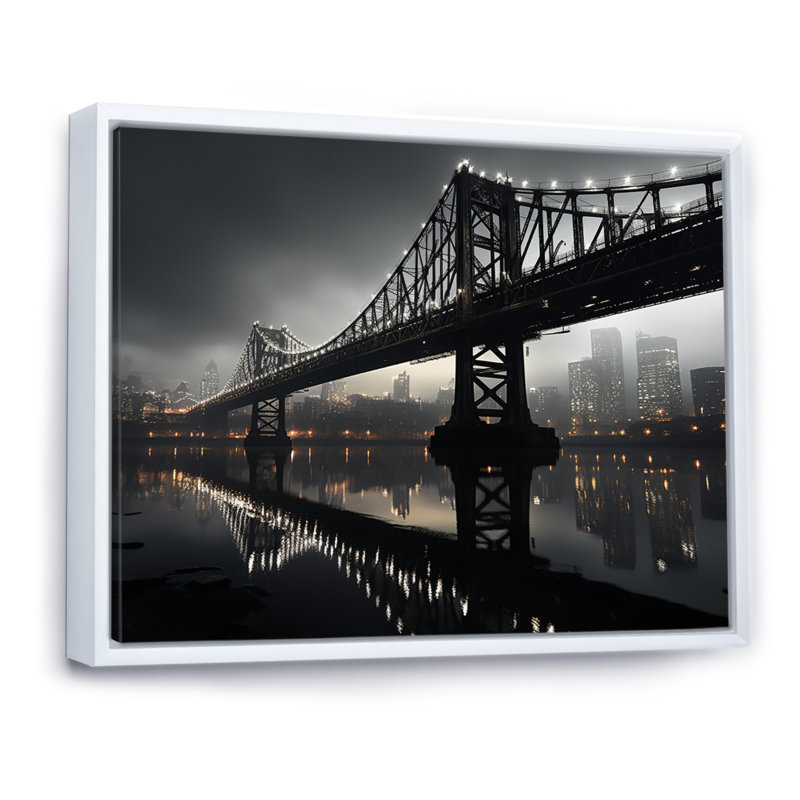«Gray Bridge Urban Connection Charcoal II», reproduction sur toile, H 30 po x l 40 po x P 1,5 po, Cadre flottant blanc