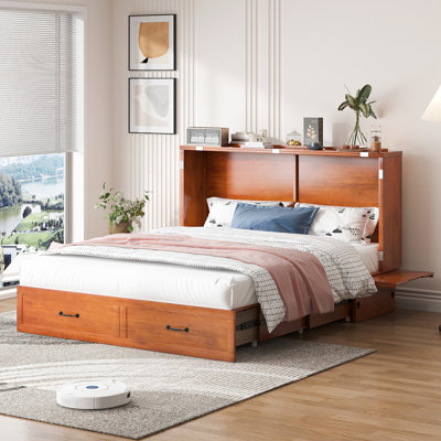 Queen Murphy Cabinet Bed USB Storage Tri-fold Mattress