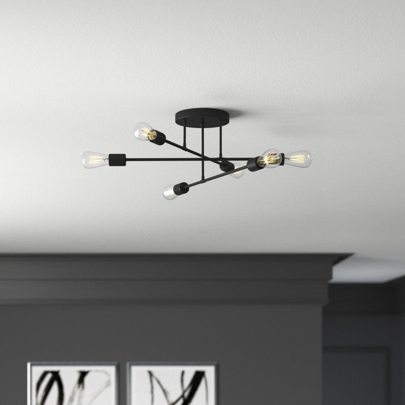 Renshaw 6 - Light Bulbs Sputnik 21.65" Semi Flush Mount Light Fixture, Black