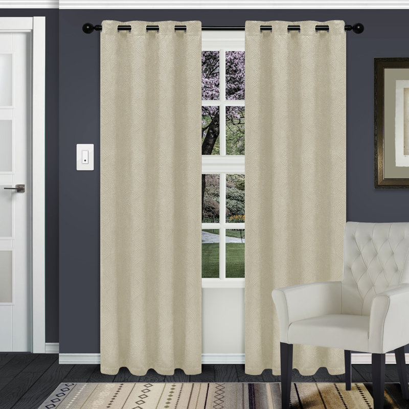 Vedder Geometric Room Darkening Thermal Curtain Panels, 52" W x 120" L, Tan