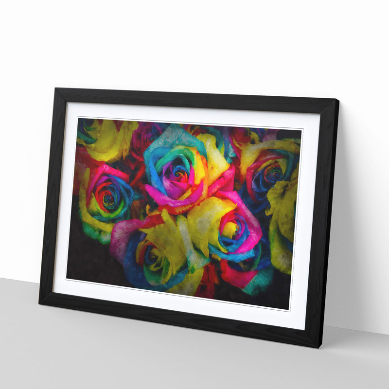 Multi-Coloured Rainbow Roses - Picture Frame Graphic Art Print, Black Framed, 24cm H x 33cm W x 2cm D