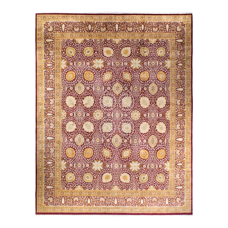 One-of-a-Kind Hayner Hand-Knotted 1990s 12'2" x 15'4" Wool Area Rug in Red/Yellow/Beige