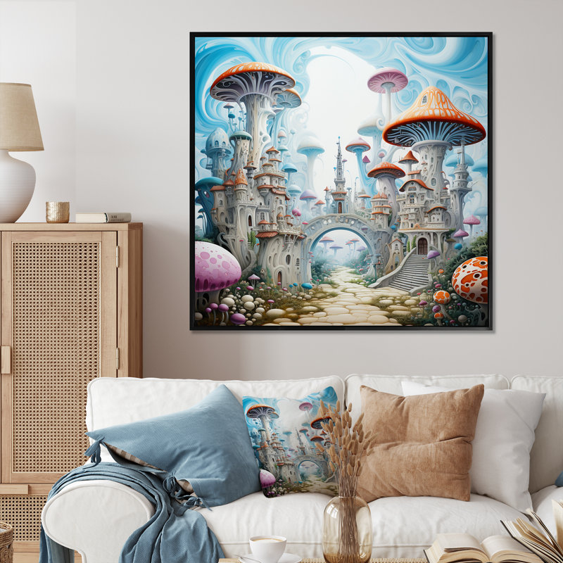 Imaginaire de la ville fantaisiste I - Art mural fantastique et science-fiction, Cadre flottant noir, 16" H x 16" W