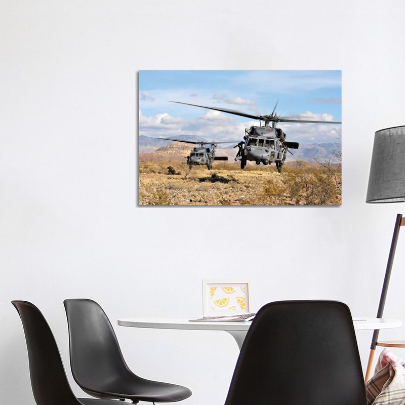 Two HH-60 Pave Hawk Helicopters Preparing to Land 1 Piece Wrapped Canvas Wall Art, 101.6 cm H x 66.04 cm W x 3.175 cm D