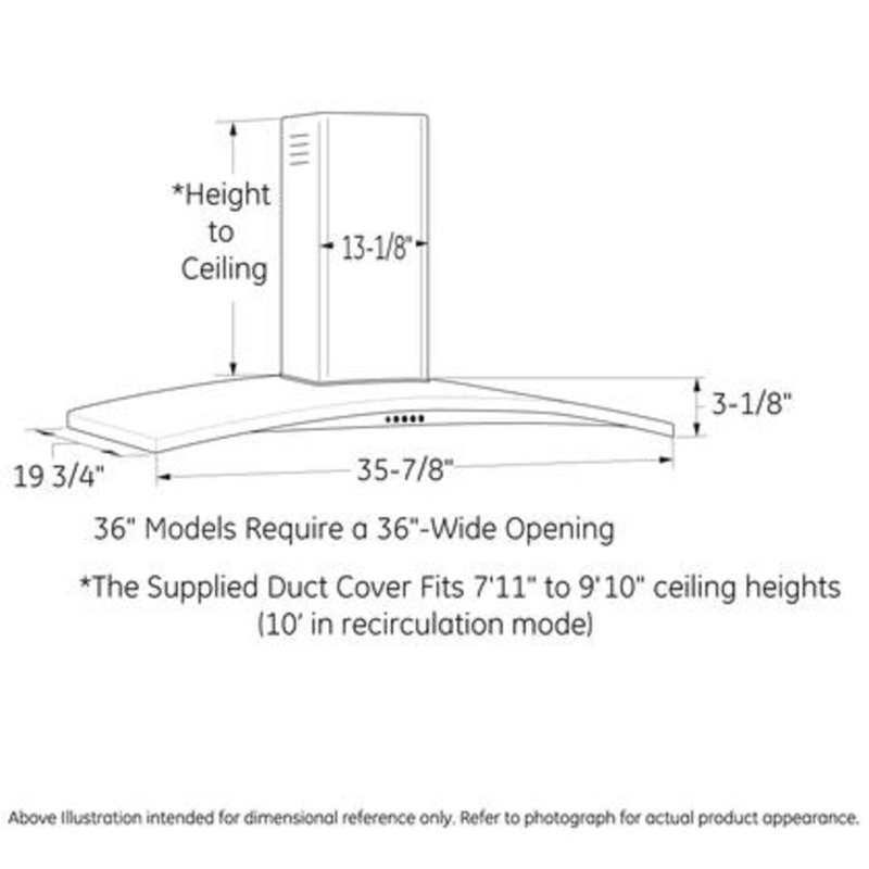 30" Wall-Mount Chimney Hood, 3.13" H x 35.88" W x 18.88" D