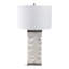 Lampe de table en pierre non tissée à quartz avec base ondulée sculptée, bureau à domicile, chambre à coucher, éclairage de salon - 30 po - blanc