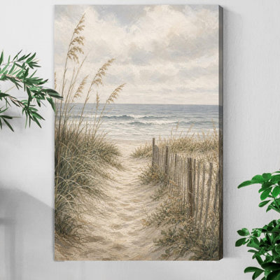 1pc Framed Canvas Wall Art Prints Poster, Coastal Dunes Beach Path Art Posters Canvas Print Painting for Living Room Bedroom Office Bathroom Dorm Home Decor, Ready To Hang