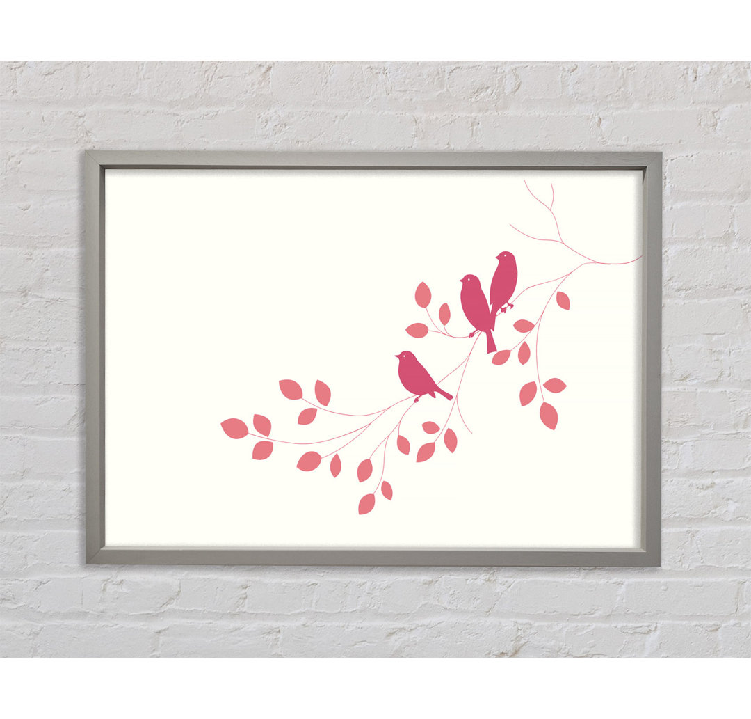 Gerahmtes Bild Pink Bird Leaves