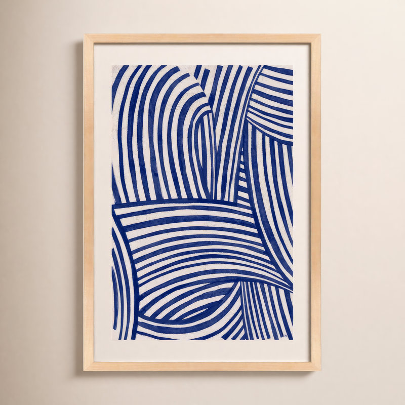 «Blue Waves 1» par Marco Marella pour Studio M - Art mural encadré, Cadre érable, L 26,5 po x H 38 po