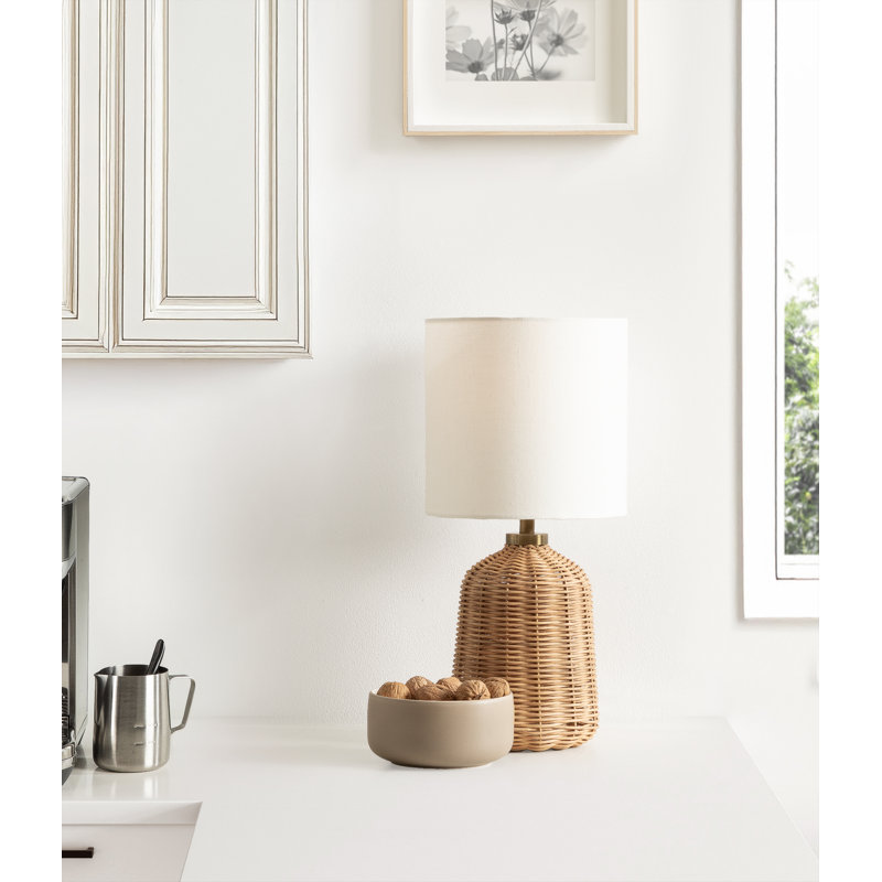 Modern Rattan Bedside Table Lamp, Tan