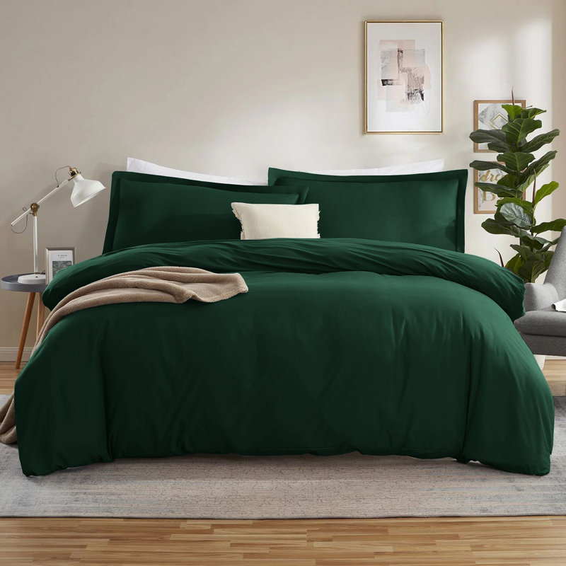 300TC Microfiber Duvet Cover Set – Reversible Luxury 3-Piece, Single Duvet Cover + 1 Standard Pillowcase, Emerald