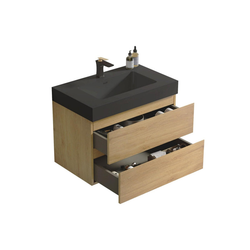 Meuble-lavabo 30 po avec lavabo, Chêne clair, Noir, noir, noir, noir