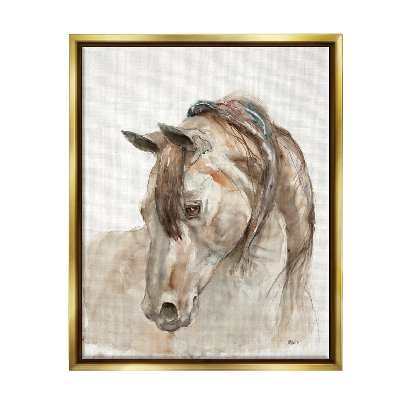 «Gentle Horse Portrait» par Patti Mann - Peinture, H 31 po x l 25 po x P 1,5 po, Cadre flottant métallique doré