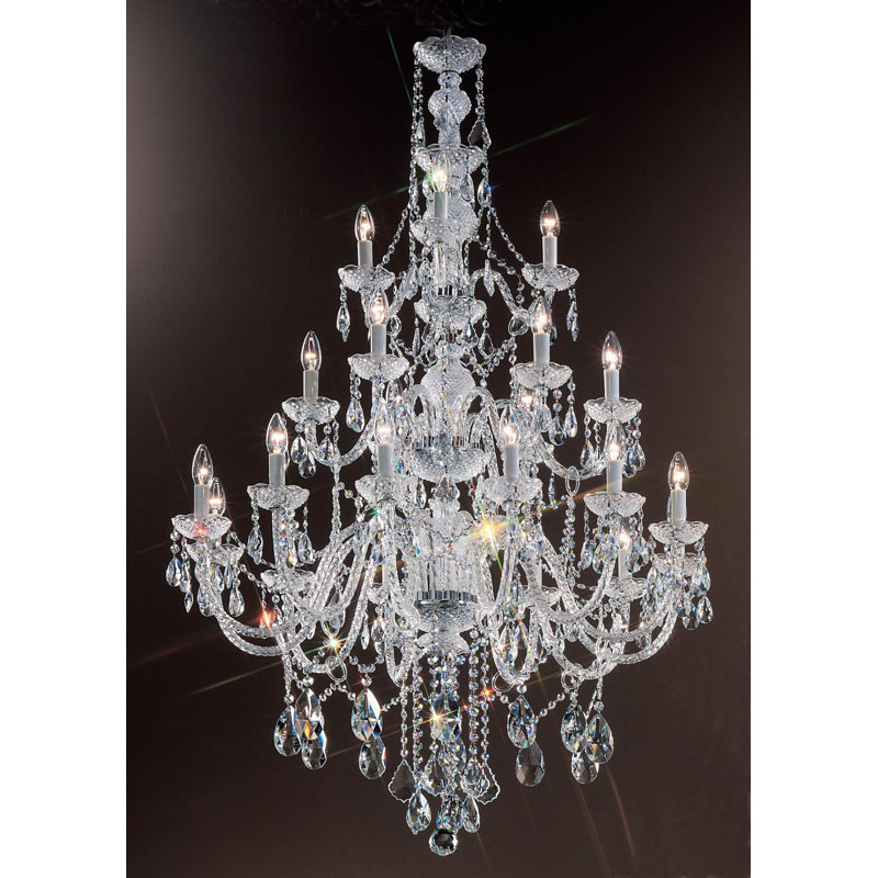 Lustre à étages à 21 lumières de style bougie Greig, Crystalique, Plaqué or