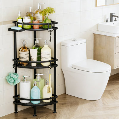Corner Shower Caddy - 2-Tier Rustproof Shower Organizer With Soap Holder And Hooks, Space-Saving Bathroom Storage Shelf With Adjustable Feet And Adhesive Mounting
