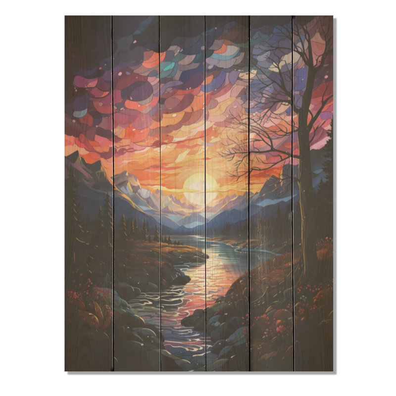 Aurore boréale, lever de soleil - aurore boréale sur bois de pin naturel, H 32 po x l 24 po