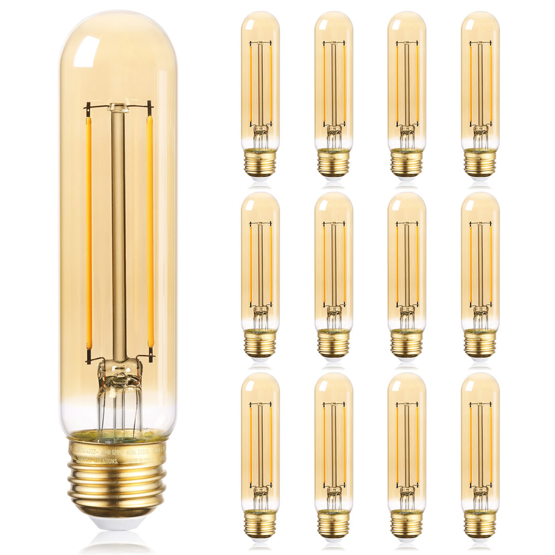 T10 LED Edison Light Bulb Dimmable Amber Glass Shell E26/Medium Base (Set of 12) TORCHSTAR