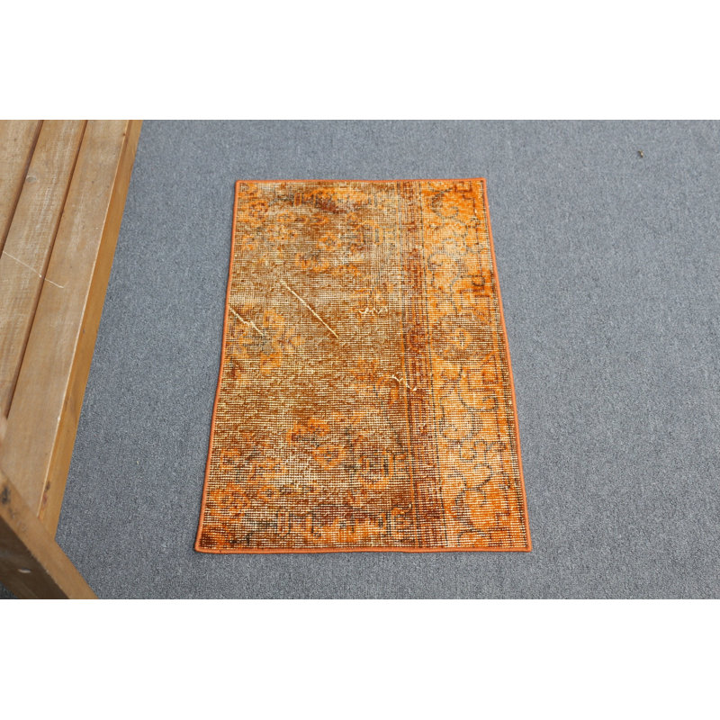Tapis turc rétro avec un motif unique et un tapis de style orange tissé à la main