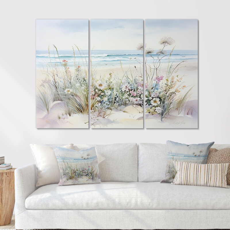 Fleurs sauvages sur la plage II - ensemble d'art sur toile Fleurs sauvages, H 40 po x l 60 po x P 1 po, Toile tendue