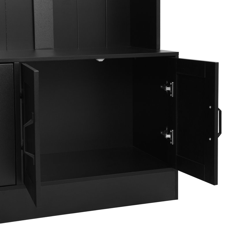 79'' Tall Modern Black Hall Tree – 4-in-1 Entryway Bench With 6 Cabinets, 4 Metal Coat Hooks & Adjustable Shelf, Anti-tip Kit, Durable Mdf, Easy Assembly For Hallway/living Room
