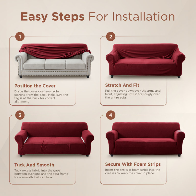 Premium Stretch Spandex Sofa Cover - Durable, Stylish & Easy-Fit Slipcover, Burgundy, 179cm H x 280cm W - (3 Seater)