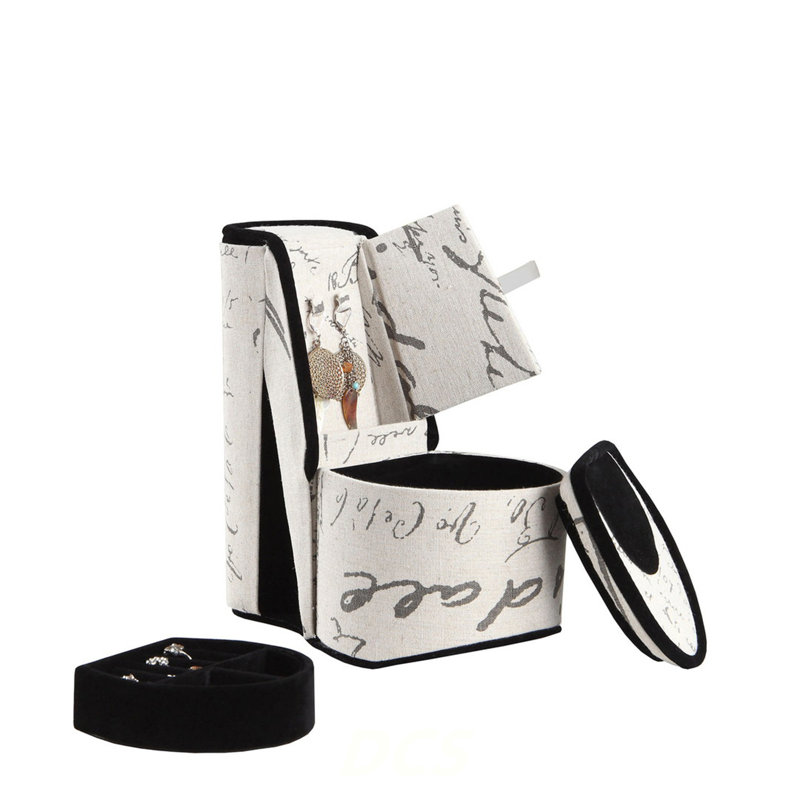 Boîte à bijoux de 9 po de hauteur avec rangement caché, conception de chaussures à talons hauts, impression de lettres au pochoir, rangement pour chaussures