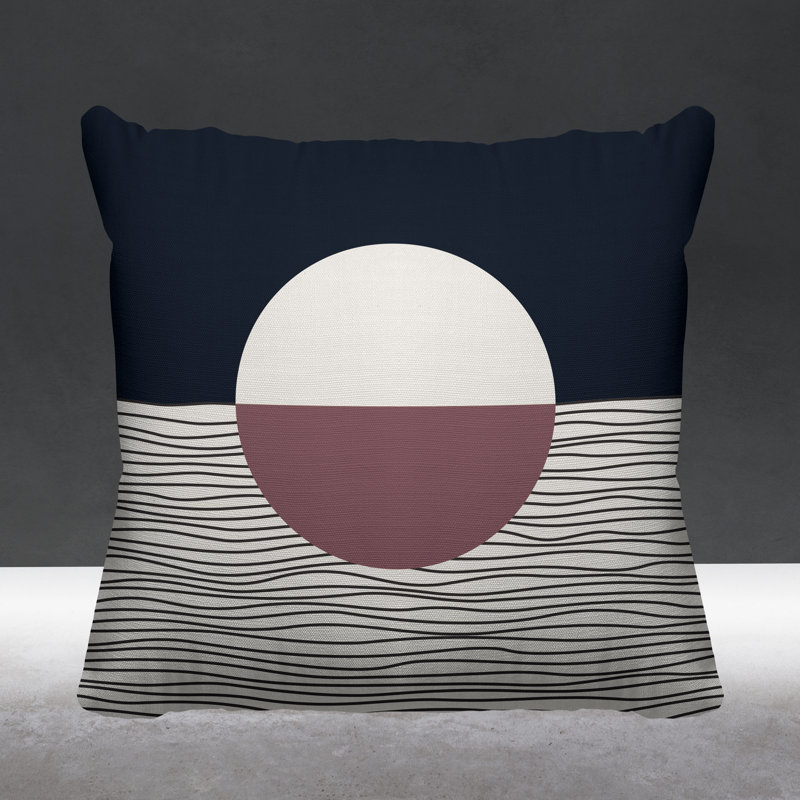 Coussin décoratif intérieur / extérieur Carmy, 17 po x 17 po, Mauve / beige / bleu marine, Carré