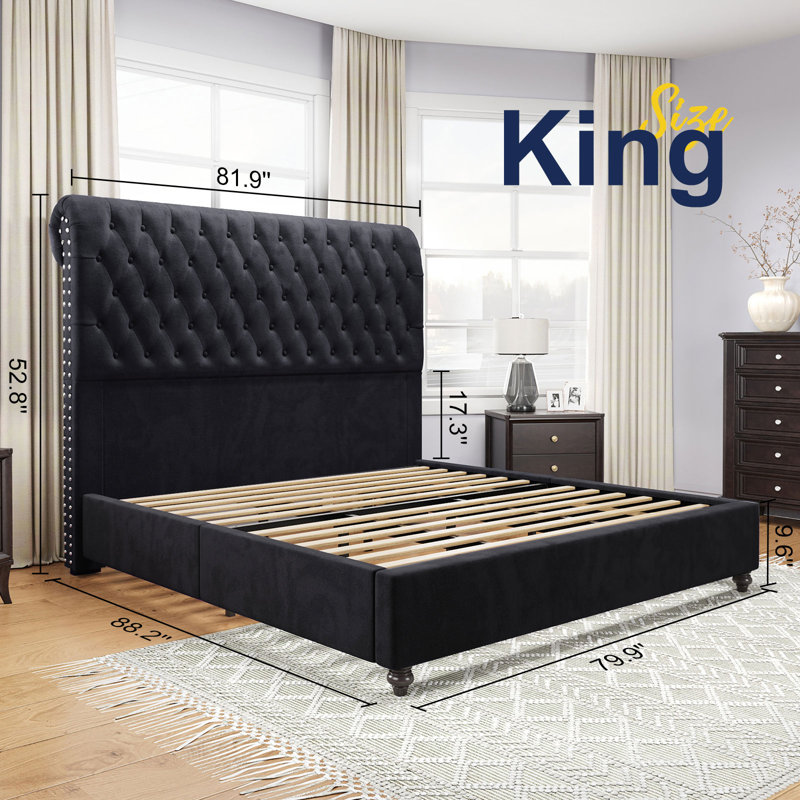 Alhaji Upholstered Wingback Bed, King, Black