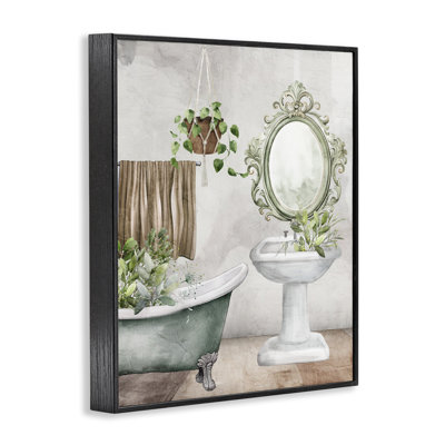 Bath Greens Botanical Tub Framed Giclee, design by Kim Allen
