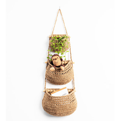 3 Tier Woven Jute Wall Hanging Basket For Organizing, Hanging Produce Basket For Fruit & Vegetable Storage, Boho Kitchen Decor