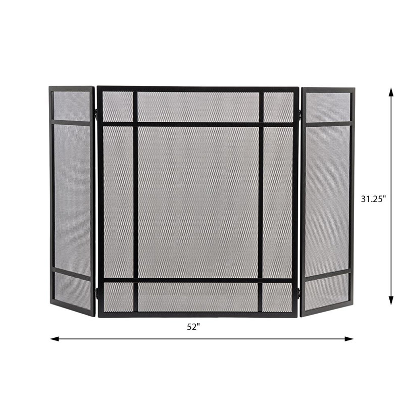 Country Living Pinecrest Mesh Fireplace Screen with Durable 3-Panel Steel Frame - Brass Handles