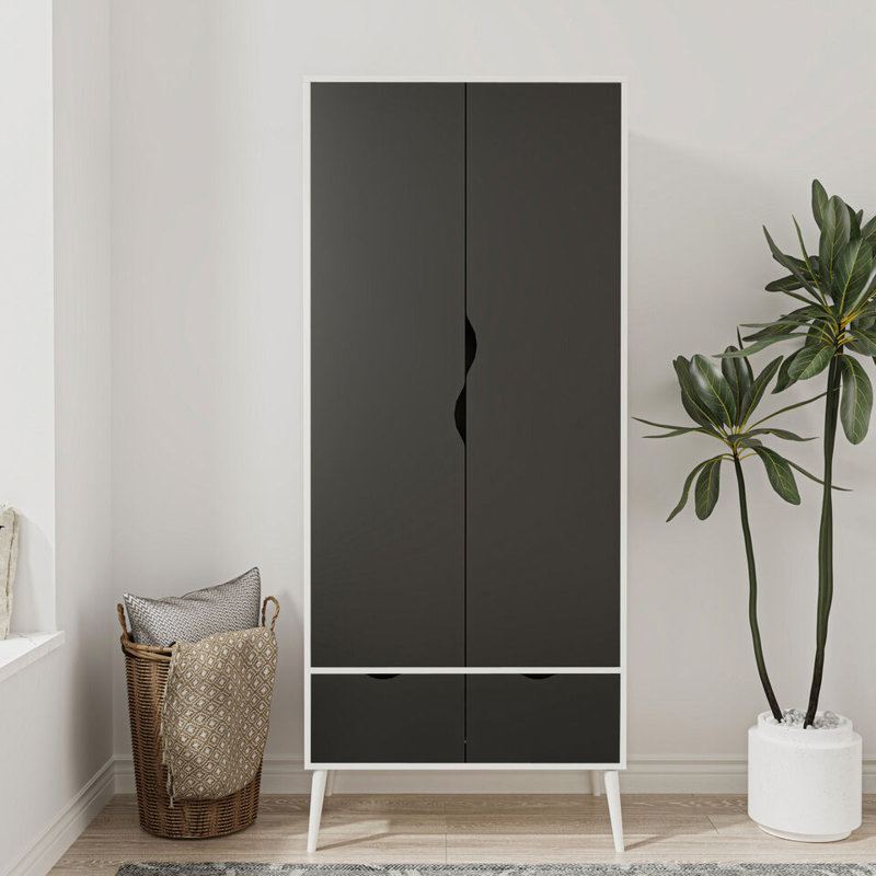 Hortencia Solid Wood Wardrobe, White Black