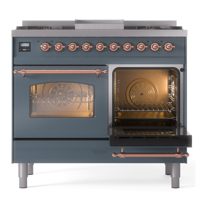 ILVE Nostalgie II 40 in Dual Fuel Range, Blue Gray/Copper, Natural Gas