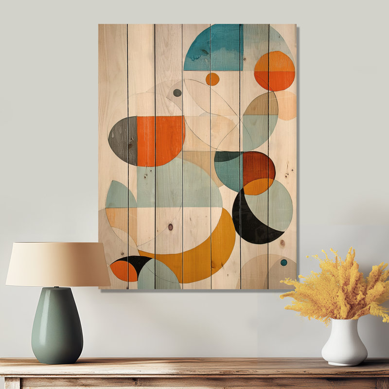 Milieu du siècle, formes rayonnantes de géométrie V - Art mural en bois de style Mid-Century sur bois de pin naturel
