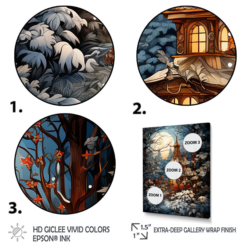 «Calm Retreat Cottage In Winter II», art mural paysage d'hiver, Cadre flottant doré, H 32 po x l 16 po x P 1 po