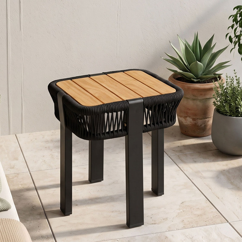 Table d'appoint en bois avec corde, Teck noir