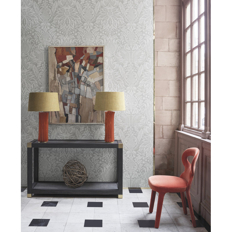 Mitford Damask Wallpaper, Platinum Gray