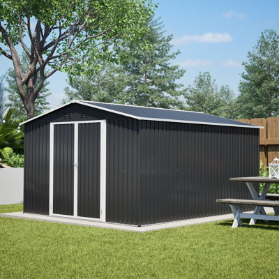 10 Ft. W X 12 Ft. D Outdoor Metal Storage Shed Large Garden Tools With Shed Lockable Door And Updated Frame Structur