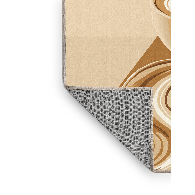 Tapis beige et moderne lavable à la machine Wilkerson Latte Art Cup - reliure beige, 7 x 10