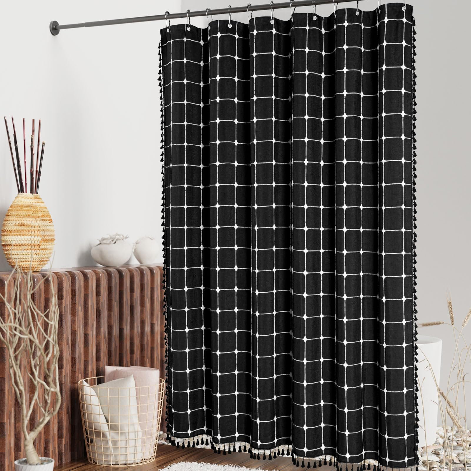 Hokku Designs Jenri Cotton Blend Plaid Shower Curtain with Hooks